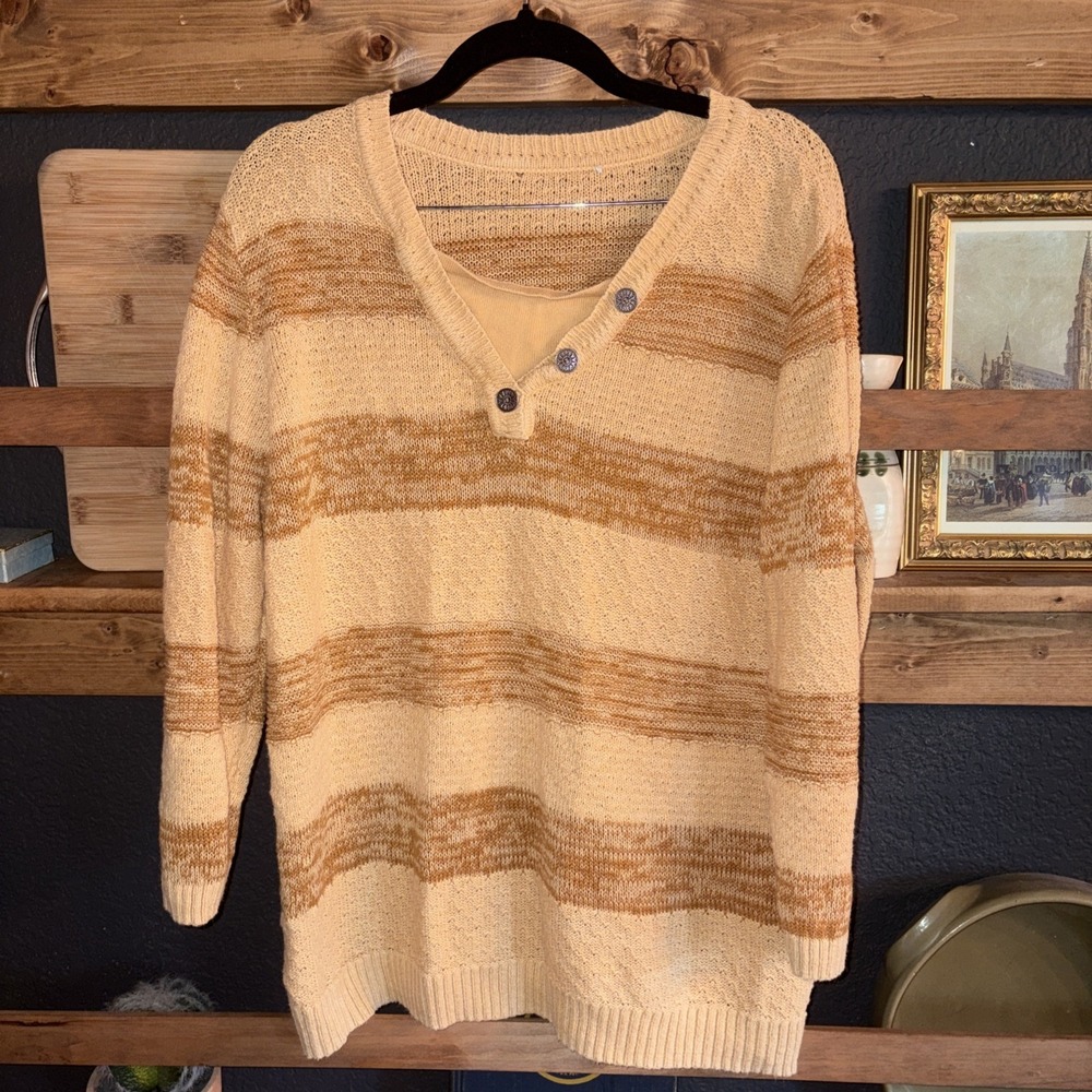 Cottagecore Sunflower Button Striped Cotton Bohemian. Cotton Blend Cozy Sweater